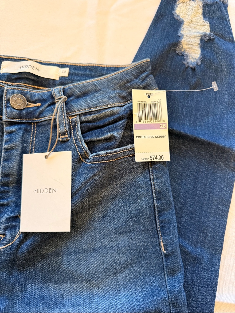 NWT! Hidden Jeans Women’s Distressed Skinny Jeans - Dark Blue - Picture 5 of 5